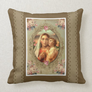 Blessed Virgin Mary Lady of the Rosary Jesus Throw Pillow