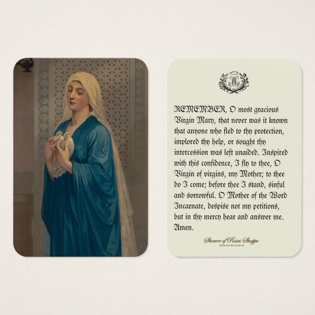 Blessed Virgin Mary Memorare Prayer (Front & Back)