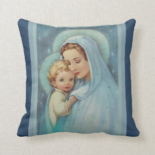Blessed Virgin Mary Mother Baby Jesus Throw Pillow