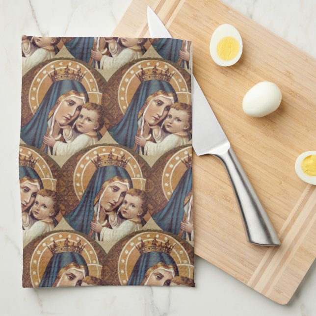 Blessed Virgin Mary Mount Carmel Jesus Kitchen Towel (Quarter Fold)