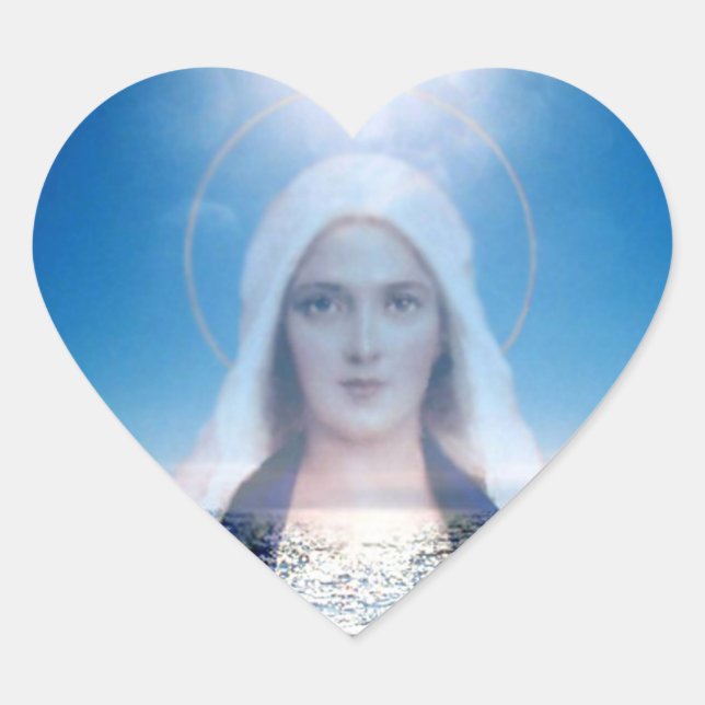Blessed Virgin Mary Over the Ocean Heart Heart Sticker (Front)