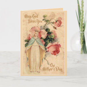 Blessed Virgin Mary Pastel Roses Mother's Day Card
