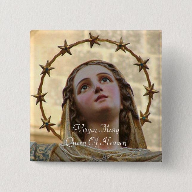 Blessed Virgin Mary Queen Of Heaven 2 Inch Square Button (Front)