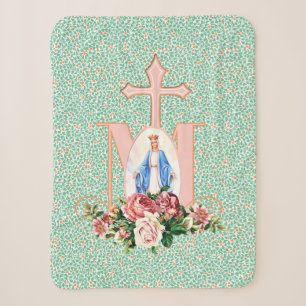 Blessed Virgin Mary Religious Catholic Cross Sherpa Blanket