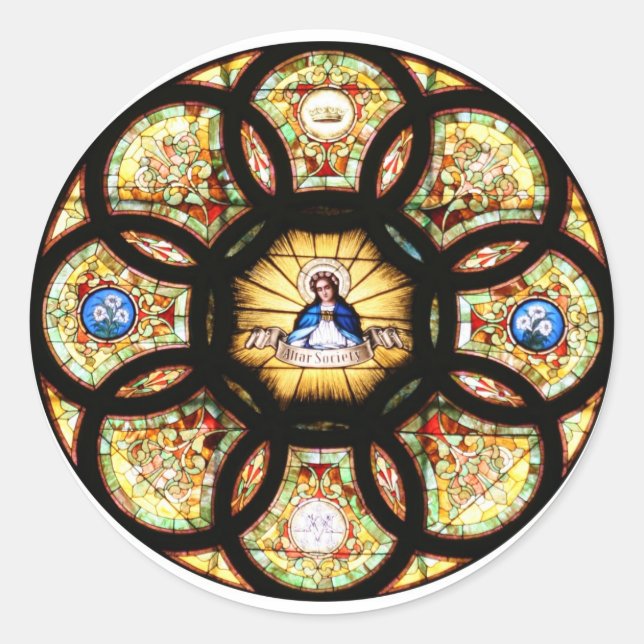 Blessed Virgin Mary Stained Glass Classic Round Sticker (Front)