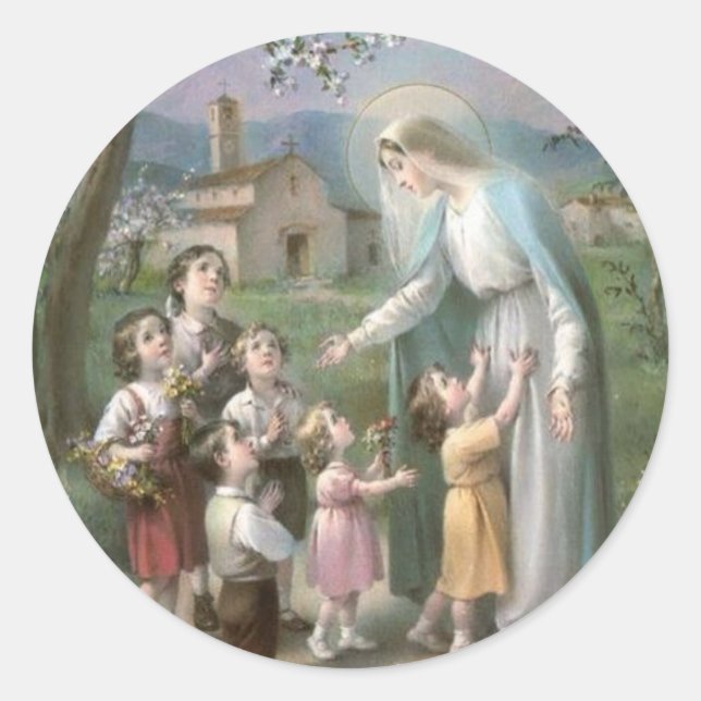 Blessed Virgin Mary surrounded with children Classic Round Sticker (Front)