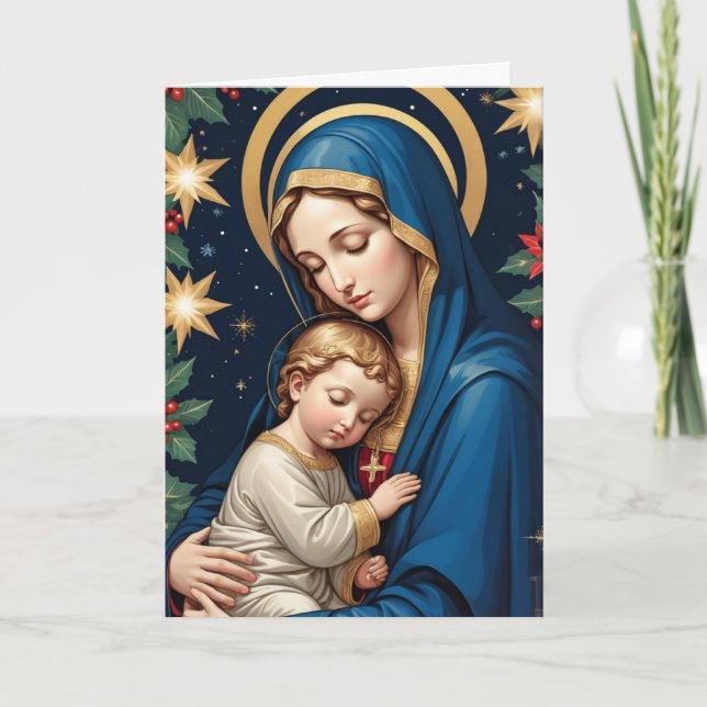 Blessed Virgin Mary Traditional Catholic Christmas Card (Front)