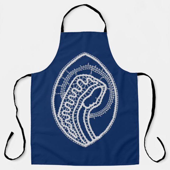 Blessed Virgin Mary, white lace, navy blue Apron (Front)