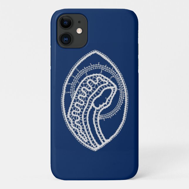 Blessed Virgin Mary, white lace, navy blue Case-Mate iPhone Case (Back)