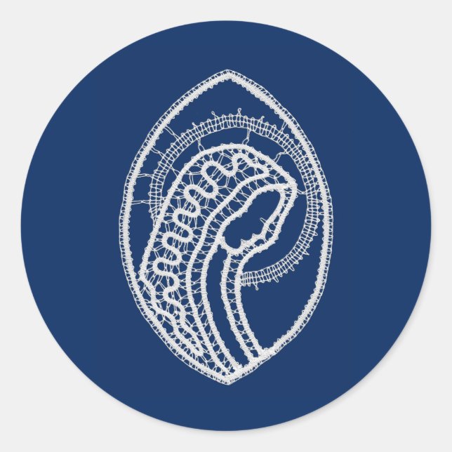 Blessed Virgin Mary, white lace, navy blue Classic Round Sticker (Front)