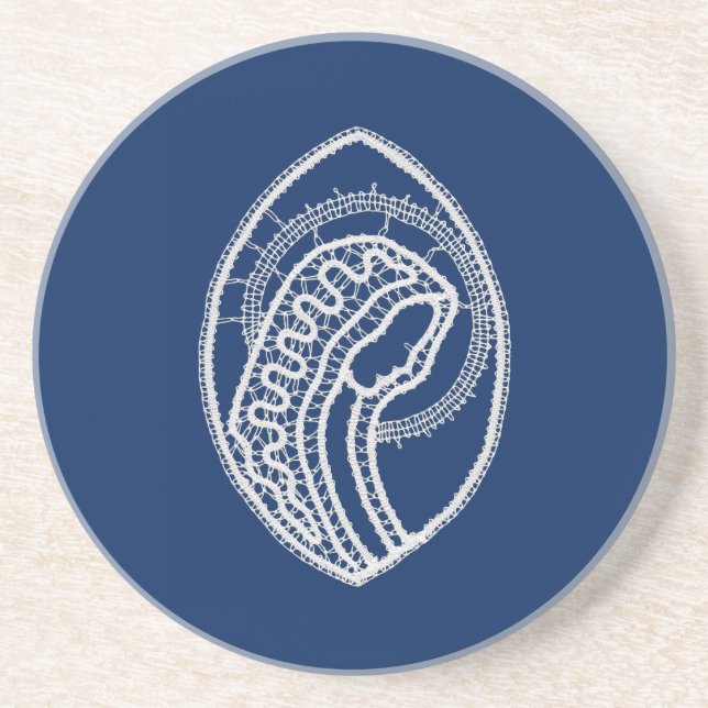 Blessed Virgin Mary, white lace, navy blue Coaster (Front)