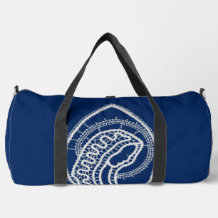 Blessed Virgin Mary, white lace, navy blue Duffle Bag