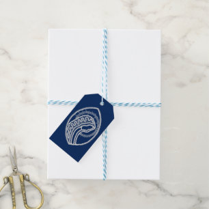 Blessed Virgin Mary, white lace, navy blue Gift Tags