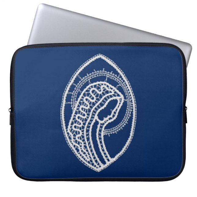 Blessed Virgin Mary, white lace, navy blue Laptop Sleeve (Front)