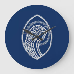 Blessed Virgin Mary, white lace, navy blue Large Clock