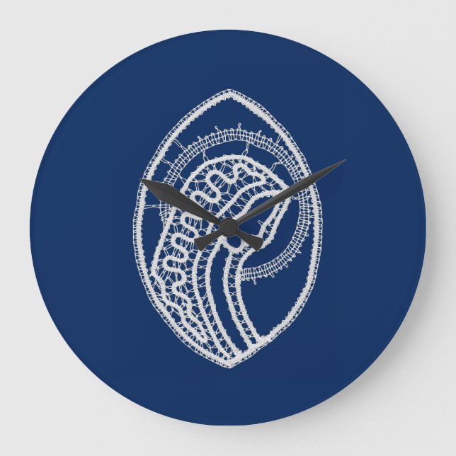 Blessed Virgin Mary, white lace, navy blue Large Clock (Front)