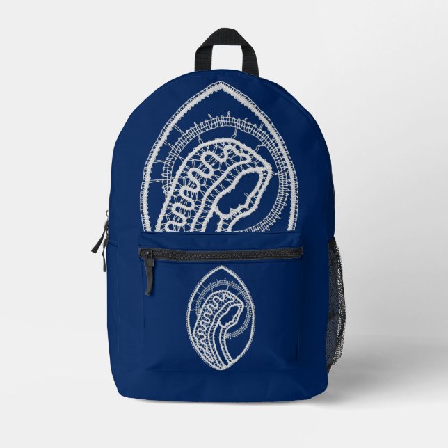 Blessed Virgin Mary, white lace, navy blue Printed Backpack (Front)