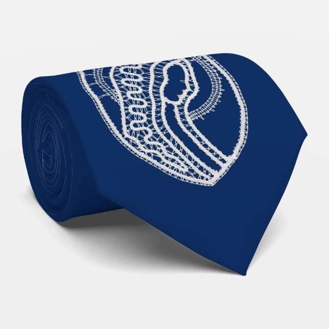 Blessed Virgin Mary, white lace, navy blue Tie (Rolled)