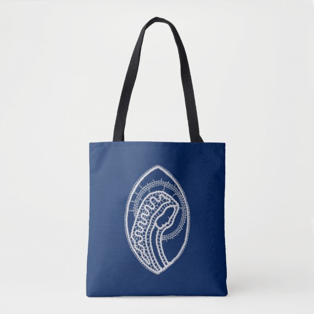 Blessed Virgin Mary, white lace, navy blue Tote Bag (Front)