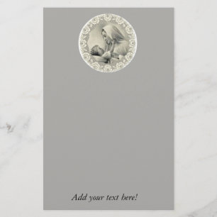 Blessed Virgin Mary with Baby Jesus Lace Border Stationery