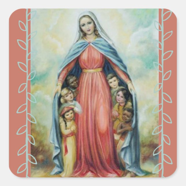 Blessed Virgin Mary with Children Square Sticker (Front)