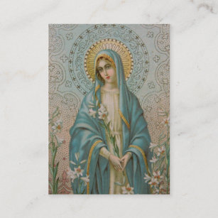 Blessed Virgin Mary with Lilies Memorare Holy Card