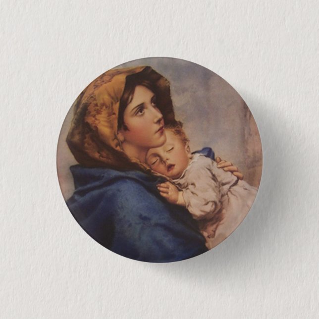 Blessed Virgin Mother Mary with Baby Jesus 1 Inch Round Button (Front)