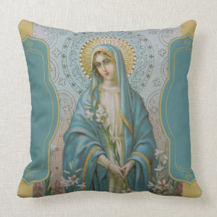 Blessed Virgin Mother Mary with Lilies Throw Pillow