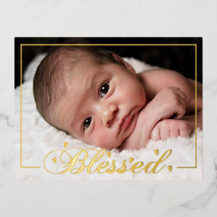 Blessed w/ Hearts Foil Birth Announcement Postcard
