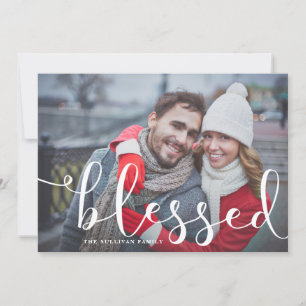 Blessed Whimsical Script   Holiday Photo Card