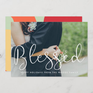 Blessed Whimsical Script Photo Christmas Holiday Card