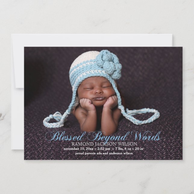 Blessed With A Boy Photo Birth Announcement (Front)