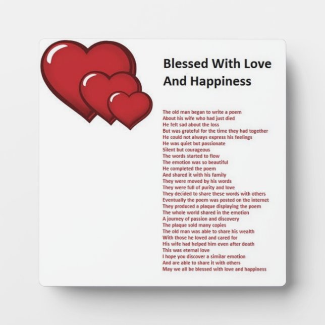 Blessed With Love And Happiness Poem On Plaque (Front)