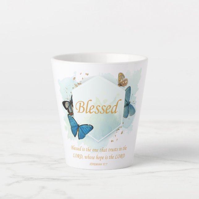Blessed – Women's Christian Faith Butterfly Verse  Latte Mug (Front)