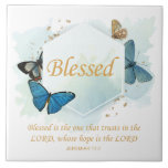 Blessed – Women's Christian Faith Butterfly Verse  Tile<br><div class="desc">Uplifting Christian Bible verse scripture from Jeremiah 17:7, “Blessed is the one that trusts in the LORD, whose hope is the LORD”. Spread gospel joy and motivation with this watercolor butterfly women’s faith-based message for adults, youth, and kids. Inspire others to put their trust in the powerful, loving, and faithful...</div>