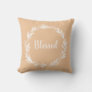 Blessed Wreath Autumn Orange Throw Pillow