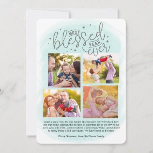 Blessed Year Ever Year in Review Blue   Holiday Card