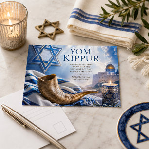 Blessed Yom Kippur Shofar, Star of David Postcard