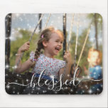 Blessed Your Photo Surrounded by Sparkle Stars Mouse Pad<br><div class="desc">This fun mouse pad features your photo surrounded by a bevy of sparkles or stars with the caption: "blessed" written below in elegant script lettering. Great way to keep your loved ones close at mind while you're working.</div>