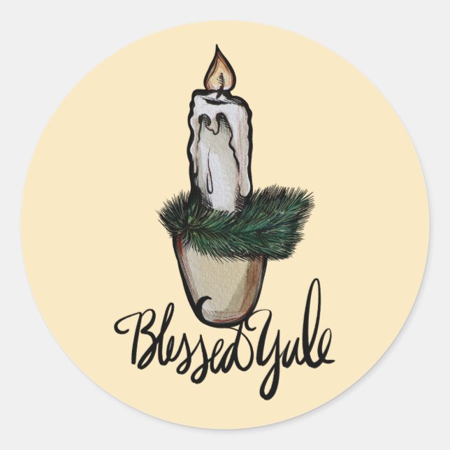 Blessed Yule Candle                                Classic Round Sticker (Front)