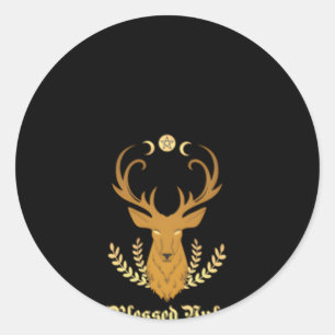 Blessed Yule Stag Triple Moon Pentacle Pentagram Classic Round Sticker