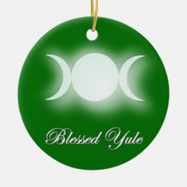 Blessed Yule (Triple Moon Goddess) Ceramic Ornament (Front)