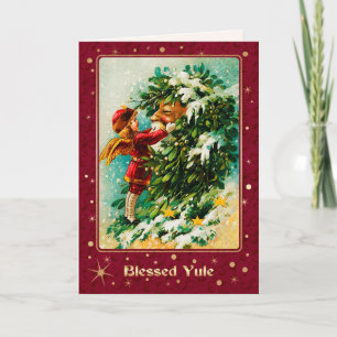 Blessed Yule. Vintage Christmas Angel  Holiday Card