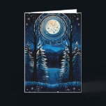 Blessed Yule Winter Solstice Cozy Full Moon Forest Holiday Card<br><div class="desc">Celebrate the magic of Yule and Winter Solstice with this enchanting greeting card featuring a beautiful blue and white snowy winter forest scene with a full moon in a folk art Nordic Scandinavian style. This card captures the spirit of Yule and the returning light, making it perfect for those who...</div>