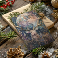 Blessed Yule Winter Solstice Golden Stag and Moon