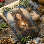 Blessed Yule Winter Solstice High Priestess Holiday Card<br><div class="desc">Celebrate the magic of Yule and Winter Solstice with this enchanting greeting card featuring a beautiful watercolor high priestess design with holly berries evergreen boughs, pinecones and candles before a snowy background with star filled sky and full moon. This card captures the spirit of Yule and the returning light, making...</div>