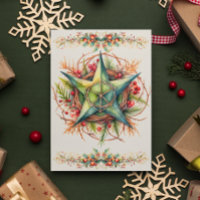 Blessed Yule Winter Solstice Pentacle Holly Berry