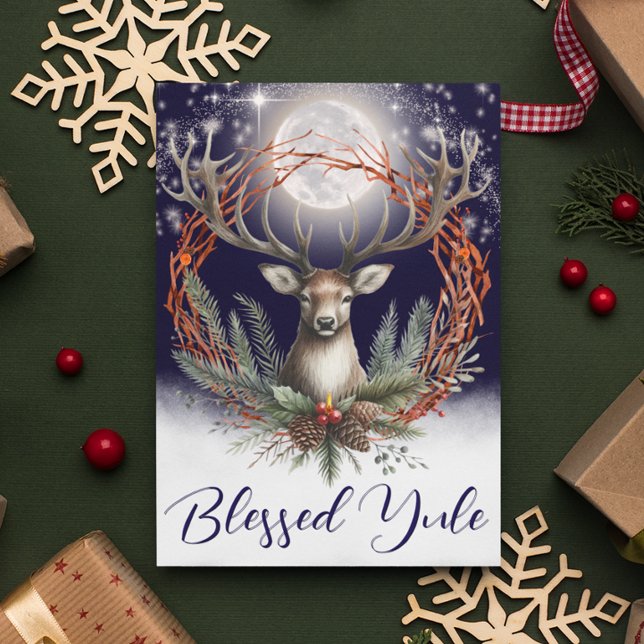 Blessed Yule Winter Solstice Stag Holiday Card (Creator Uploaded)