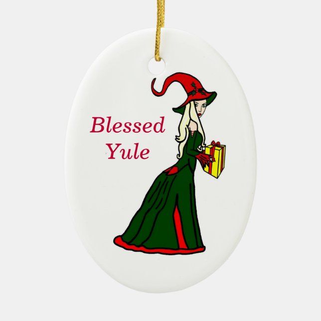 Blessed Yule Winter Witch Ornament (Front)