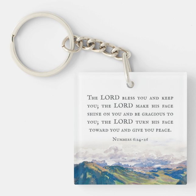 Blessing, Numbers 6:24-26, Watercolor Landscape  Keychain (Front)